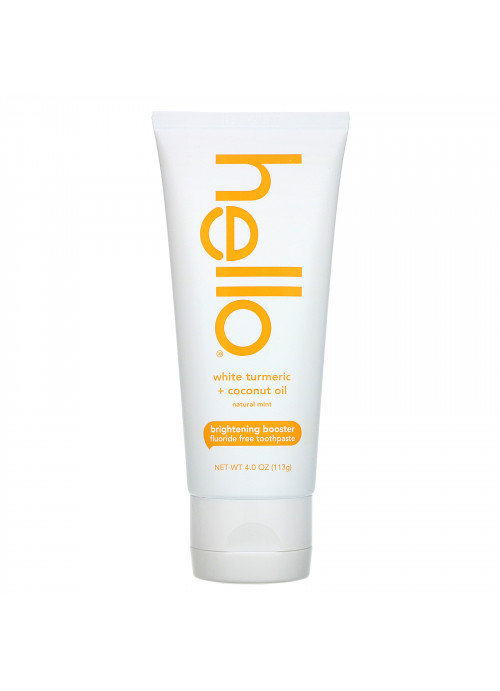 Hello,  Brightening Booster Fluoride Free Toothpaste, White Turmeric + Coconut Oil, Natural Mint, 4.0 oz (113 g)