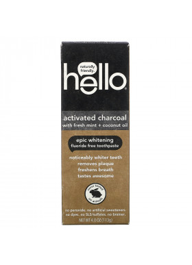 Hello, Fluoride Free Whitening Toothpaste, Activated Charcoal, With Fresh Mint & Coconut Oil, 4 oz (113 g)