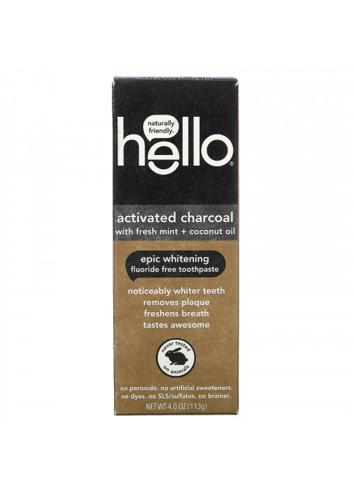 Hello, Fluoride Free Whitening Toothpaste, Activated Charcoal, With Fresh Mint & Coconut Oil, 4 oz (113 g)