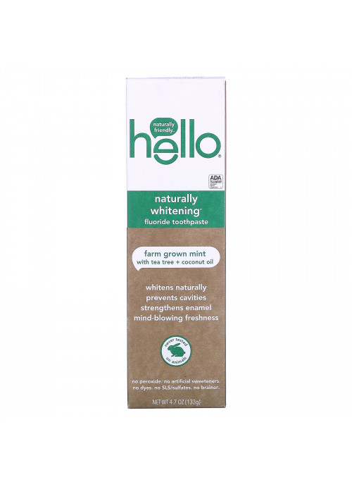 Hello, Naturally Whitening Fluoride Toothpaste, Farm Grown Mint, 4.7 oz (133 g)