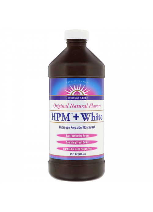 Heritage Store, HPM + White, Hydrogen Peroxide Mouthwash, Super Whitening Power, 16 fl oz (480 ml)