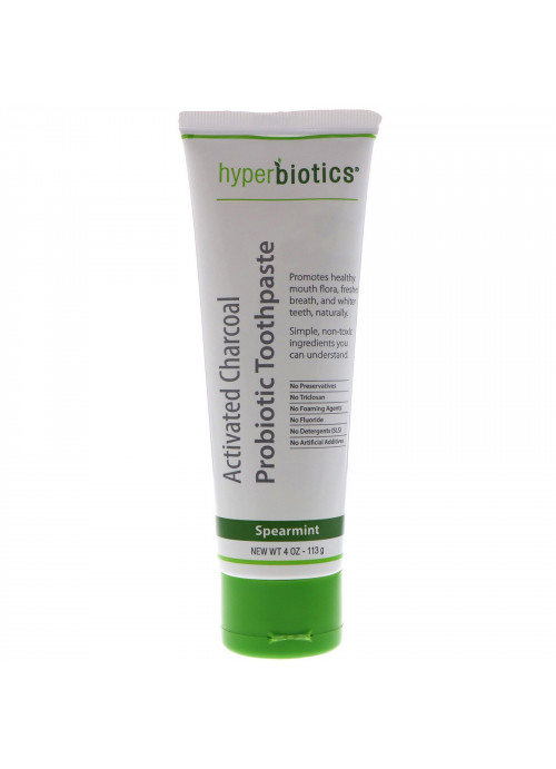 Hyperbiotics, Activated Charcoal Probiotic Toothpaste, Spearmint, 4 oz (113 g)