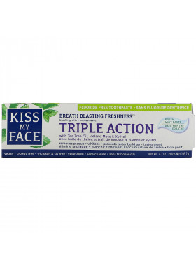 Kiss My Face, Triple Action Toothpaste with Tea Tree Oil, Iceland Moss & Xylitol, Fluoride Free, Fresh Mint, 4.1 oz (116.2 g)