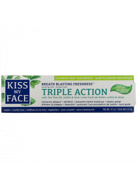 Kiss My Face, Triple Action Toothpaste with Tea Tree Oil, Xylitol & Aloe, Fluoride Free, Cool Mint Gel, 4.5 oz (127.6 g)