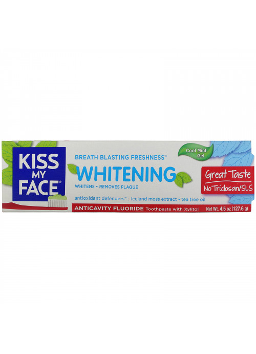 Kiss My Face, Whitening, Anticavity Fluoride Toothpaste with Xylitol, Cool Mint Gel, 4.5 oz (127.6 g)