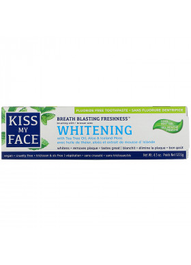 Kiss My Face, Whitening Toothpaste with Tea Tree Oil, Aloe & Iceland Moss, Fluoride Free, Cool Mint Gel, 4.5 oz (127.6 g)