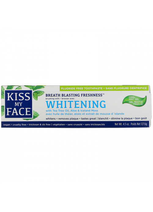 Kiss My Face, Whitening Toothpaste with Tea Tree Oil, Aloe & Iceland Moss, Fluoride Free, Cool Mint Gel, 4.5 oz (127.6 g)