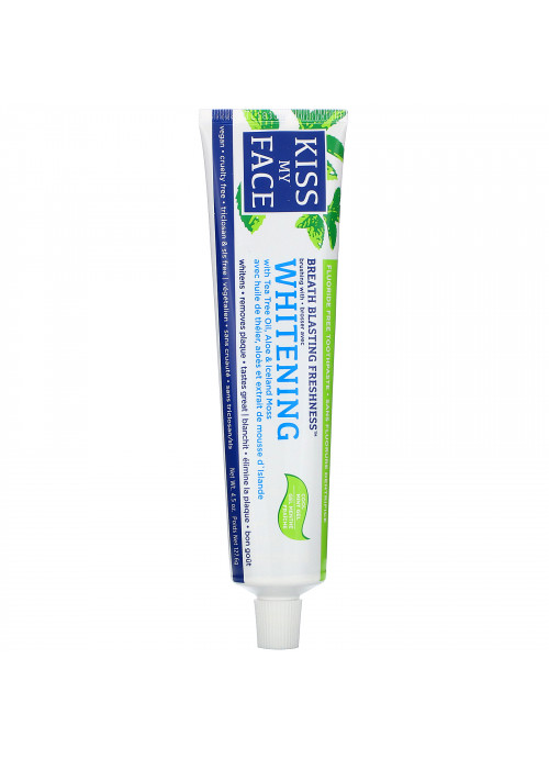 Kiss My Face, Whitening Toothpaste with Tea Tree Oil, Aloe & Iceland Moss, Fluoride Free, Cool Mint Gel, 4.5 oz (127.6 g)