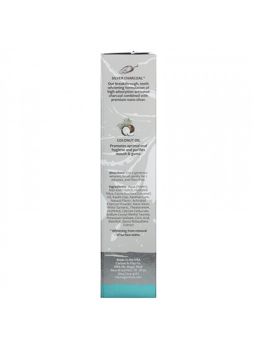 My Magic Mud, Silver Charcoal + Coconut Oil, Teeth Whitening, Fluoride-Free Toothpaste, Spearmint, 4 oz (113 g)