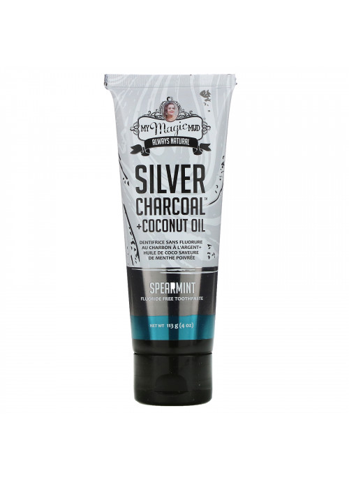 My Magic Mud, Silver Charcoal + Coconut Oil, Teeth Whitening, Fluoride-Free Toothpaste, Spearmint, 4 oz (113 g)