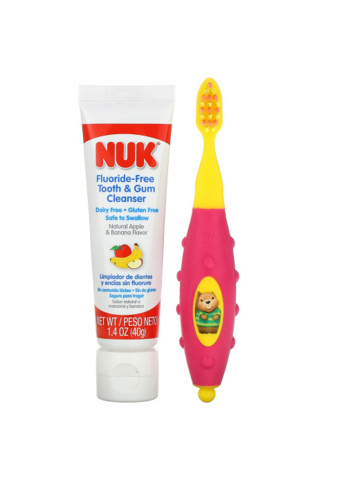 NUK, Grins & Giggles Toddler Toothbrush Set, Soft, 12+ Months, 1 Cleanser & 1 Brush