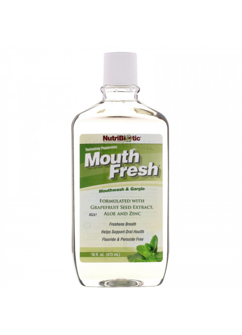 NutriBiotic, Mouth Fresh, Mouthwash & Gargle, Refreshing Peppermint, 16 fl oz (473 ml)