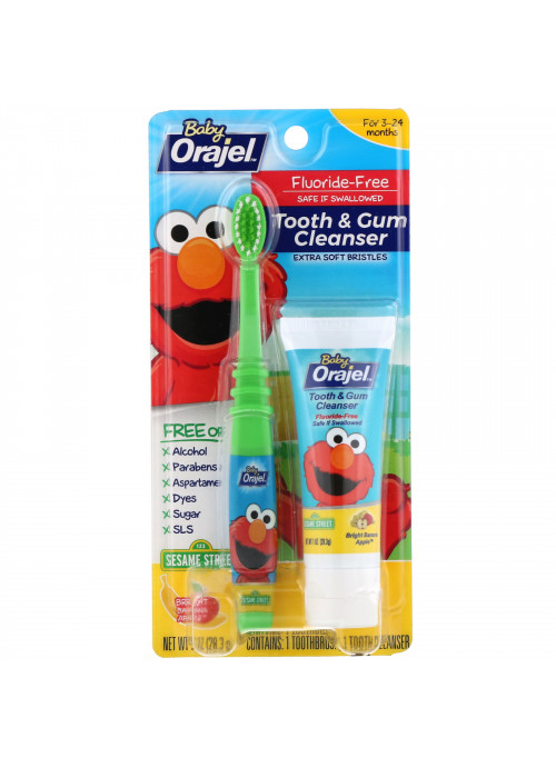 Orajel, Elmo Tooth & Gum Cleanser, Fluoride-Free, 3-24 Months, Bright Banana Apple, 1 oz (28.3 g)