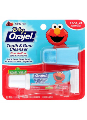 Orajel, Elmo Tooth & Gum Cleanser, Fluoride-Free, 3-24 Months, Fruity Fun, 0.7 oz (19.8 g)