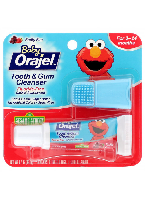 Orajel, Elmo Tooth & Gum Cleanser, Fluoride-Free, 3-24 Months, Fruity Fun, 0.7 oz (19.8 g)