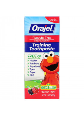 Orajel, Elmo Training Toothpaste, Fluoride-Free, 3 Months to 4 Years, Berry Fun, 1.5 oz (42.5 g)