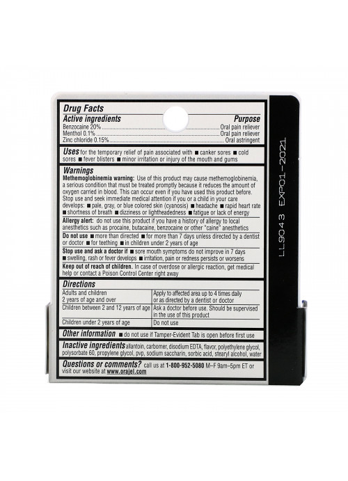 Orajel, Instant Pain Relief Gel, 3X Medicated For All Mouth Sores, 0.18 oz (5.1 g)