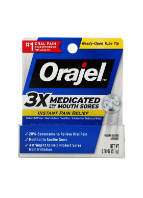 Orajel, Instant Pain Relief Gel, 3X Medicated For All Mouth Sores, 0.18 oz (5.1 g)