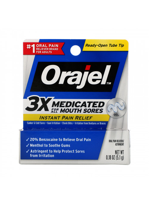 Orajel, Instant Pain Relief Gel, 3X Medicated For All Mouth Sores, 0.18 oz (5.1 g)