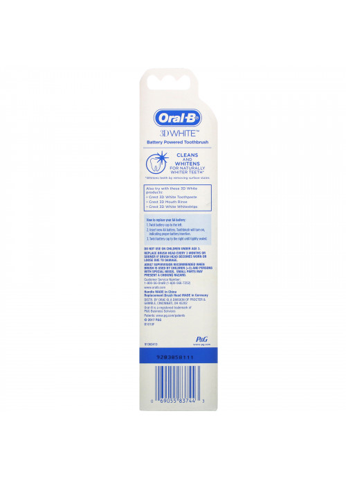Oral-B, 3D White, Battery Powered Toothbrush, 1 Toothbrush