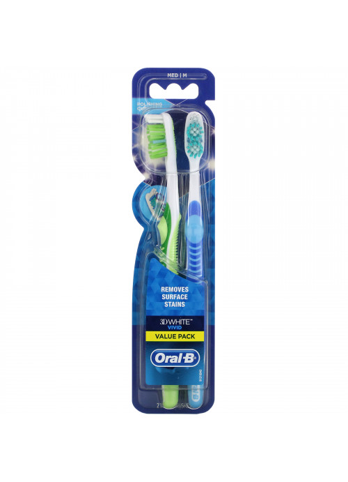 Oral-B, 3D White, Vivid Toothbrush, Medium, 2 Pack