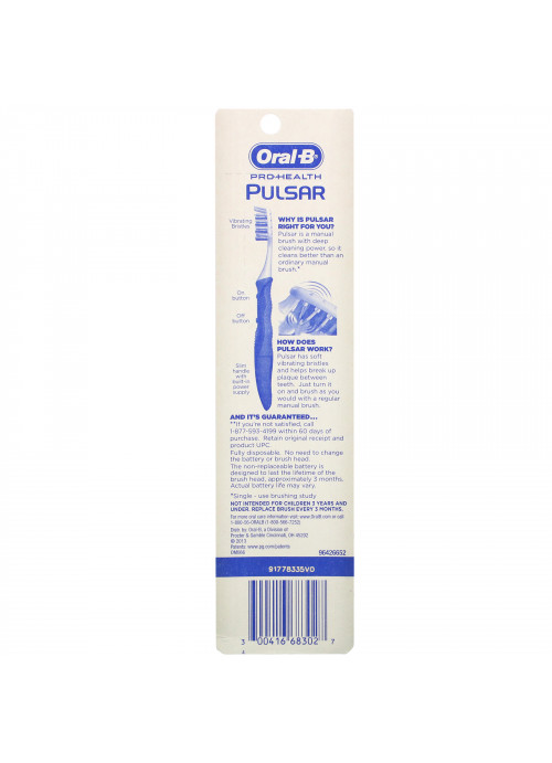 Oral-B, Pro-Health, Pulsar Battery Powered Toothbrush, Medium, 2 Pack