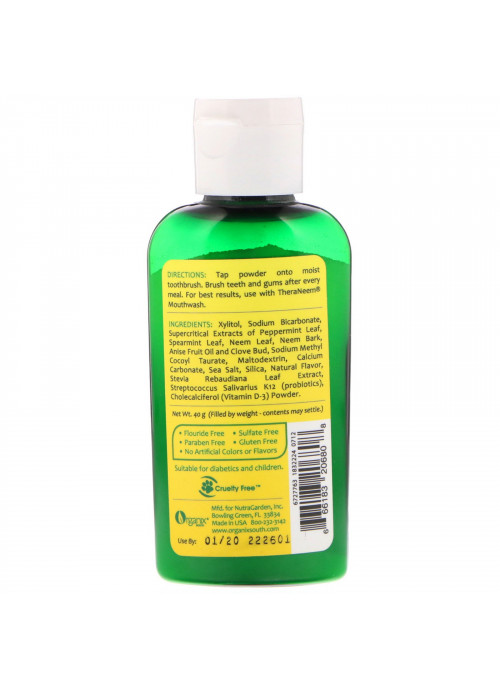 Organix South, TheraNeem Naturals, Neem Tooth & Gum Powder, Gentle Mint Therape, 40 g