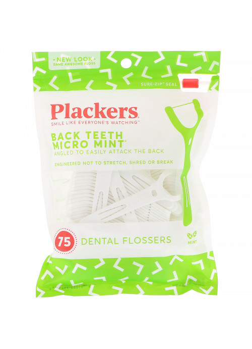 Plackers, Back Teeth Micro Mint, Dental Flossers, Mint, 75 Count