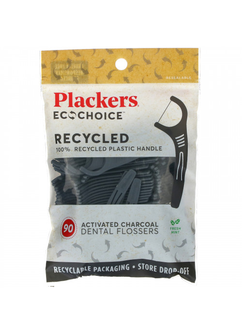 Plackers, EcoChoice, Activated Charcoal Dental Flossers, Fresh Mint, 90 Count
