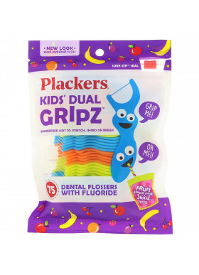 Plackers, Kid's Dual Gripz, Dental Flossers with Fluoride, Fruit Smoothie Swirl, 75 Count