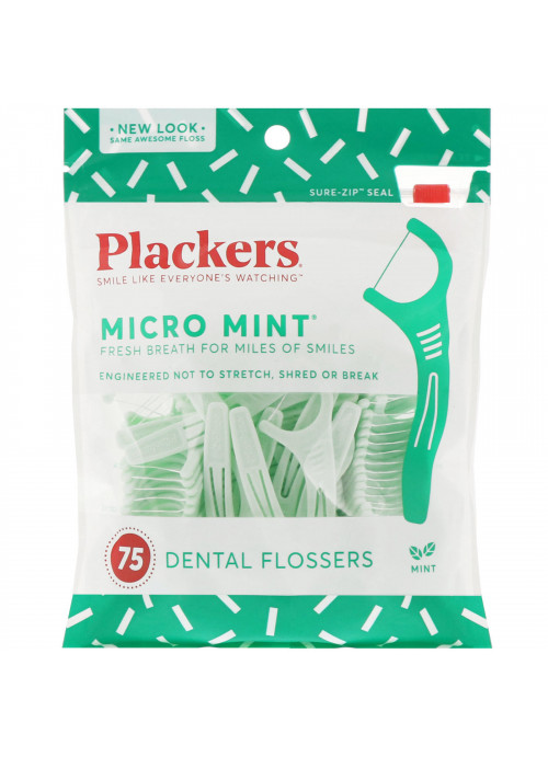 Plackers, Micro Mint, Dental Flossers, Mint, 75 Count