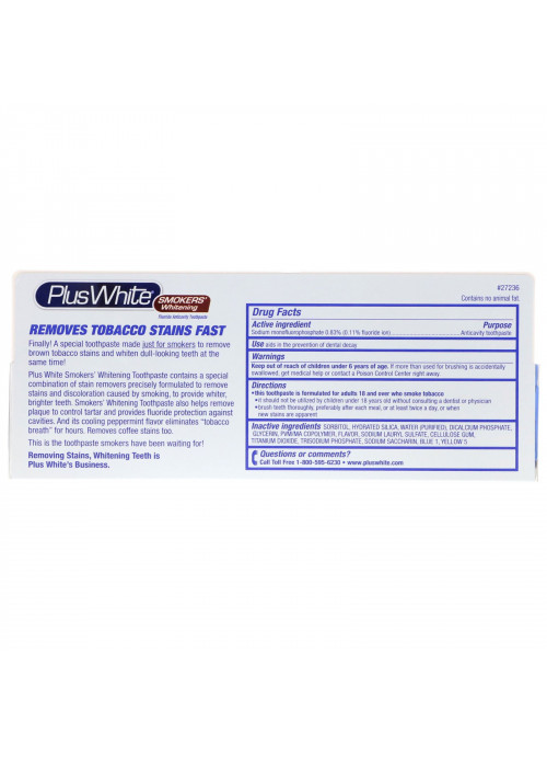 Plus White, The Smokers' Whitening Toothpaste, Cool Peppermint Flavor, 3.5 oz (100 g)