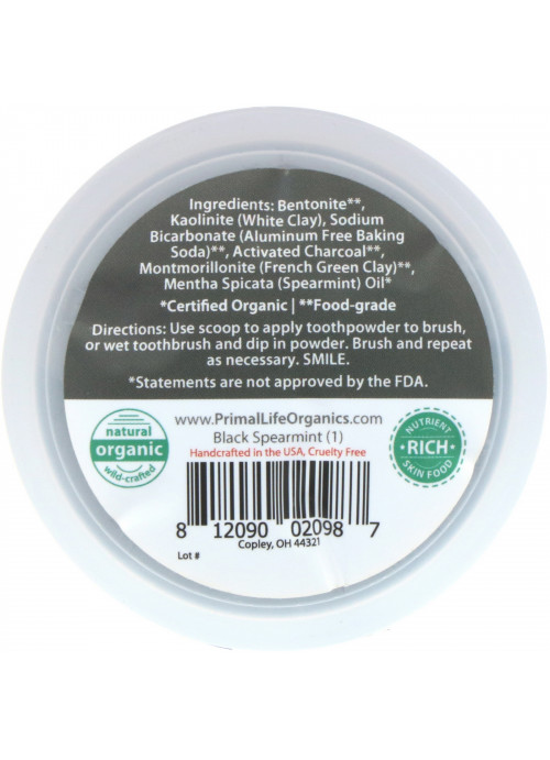 Primal Life Organics, Dirty Mouth Toothpowder, Black Spearmint, 1 oz (28 g)