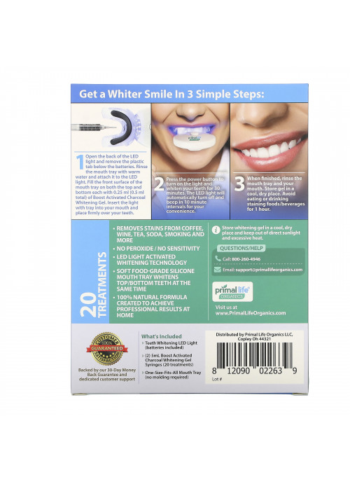 Primal Life Organics, Teeth Whitening System, Peroxide-Free, 20 Treatments