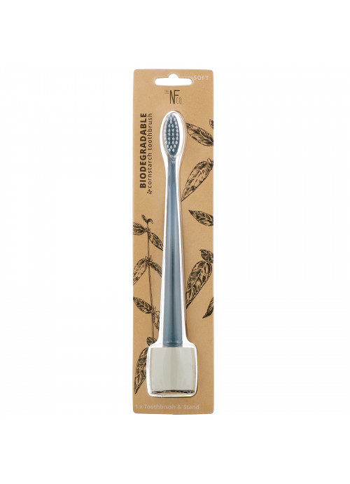 The Natural Family Co., Biodegradable Cornstarch Toothbrush, Monsoon Mist, Soft, 1 Toothbrush & Stand