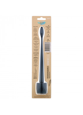 The Natural Family Co., Biodegradable Cornstarch Toothbrush, Pirate Black, Soft, 1 Toothbrush & Stand