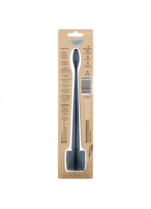 The Natural Family Co., Biodegradable Cornstarch Toothbrush, Pirate Black, Soft, 1 Toothbrush & Stand