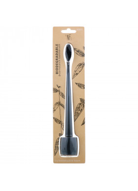 The Natural Family Co., Biodegradable Cornstarch Toothbrush, Pirate Black, Soft, 1 Toothbrush & Stand