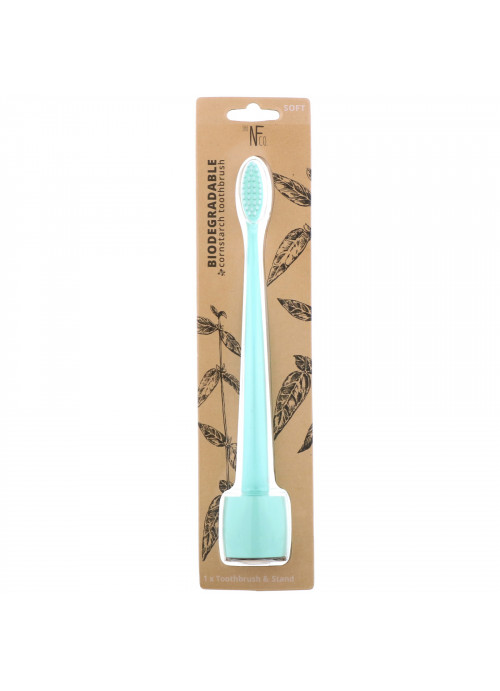 The Natural Family Co., Biodegradable Cornstarch Toothbrush, Rivermint, Soft, 1 Toothbrush & Stand