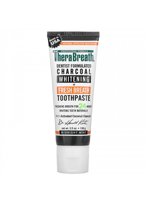 TheraBreath, Charcoal Whitening + Fresh Breath Toothpaste, Midnight Mint, 3.5 oz (100 g)