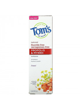 Tom's of Maine, Natural Antiplaque, Propolis & Myrrh Toothpaste, Fluoride-Free, Fennel, 5.5 oz (155.9 g)