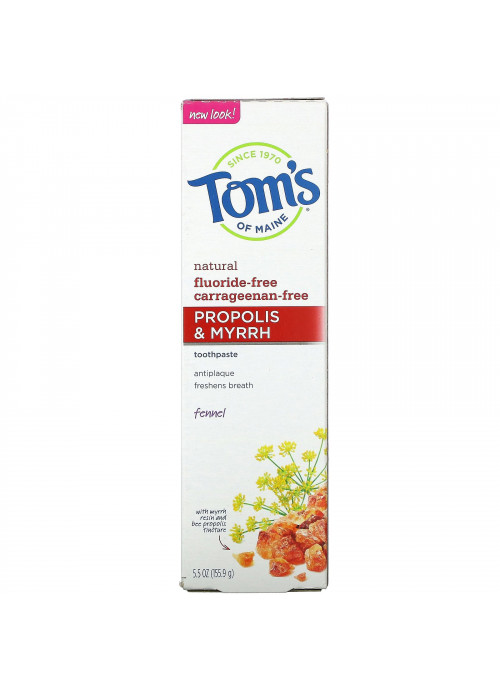 Tom's of Maine, Natural Antiplaque, Propolis & Myrrh Toothpaste, Fluoride-Free, Fennel, 5.5 oz (155.9 g)