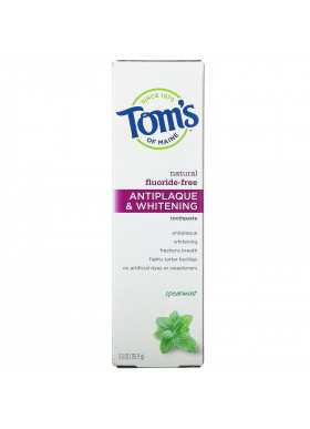 Tom's of Maine, Natural Antiplaque & Whitening Toothpaste, Fluoride-Free, Spearmint, 5.5 oz (155.9 g)