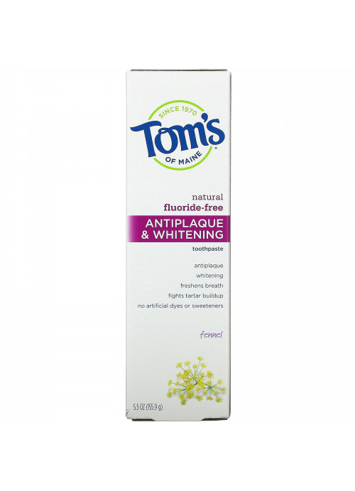 Tom's of Maine, Natural Antiplaque & Whitening Toothpaste, Fluoride-Free, Fennel, 5.5 oz (155.9 g)