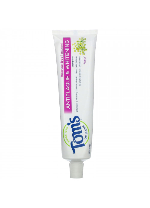 Tom's of Maine, Natural Antiplaque & Whitening Toothpaste, Fluoride-Free, Fennel, 5.5 oz (155.9 g)