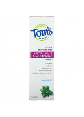 Tom's of Maine, Natural Antiplaque & Whitening Toothpaste, Fluoride Free, Peppermint, 5.5 oz (155.9 g)