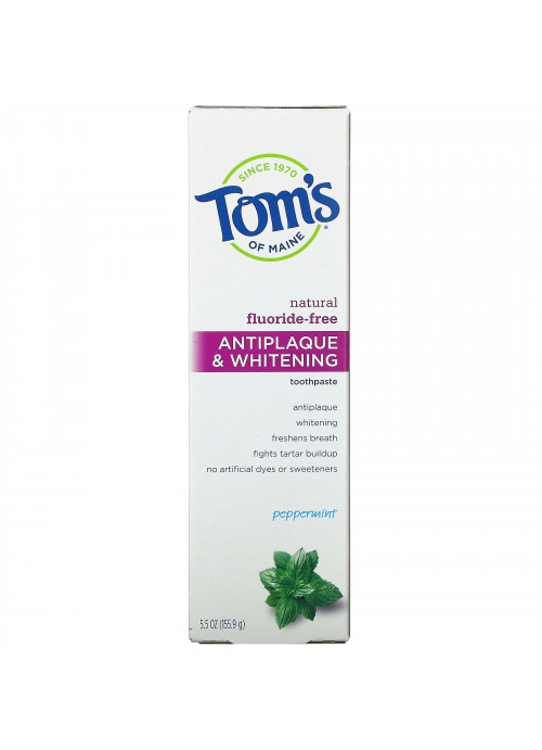 Tom's of Maine, Natural Antiplaque & Whitening Toothpaste, Fluoride Free, Peppermint, 5.5 oz (155.9 g)