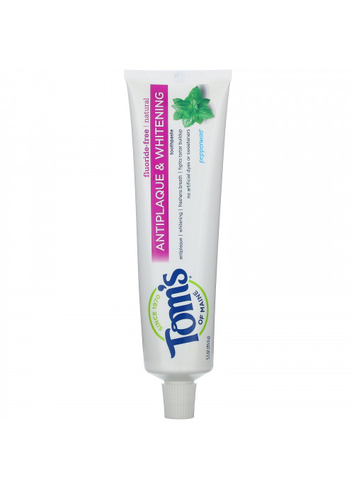 Tom's of Maine, Natural Antiplaque & Whitening Toothpaste, Fluoride Free, Peppermint, 5.5 oz (155.9 g)