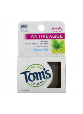 Tom's of Maine, Naturally Waxed Antiplaque Flat Floss, Spearmint, 29.2 m (32 yd)