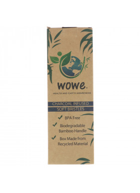 Wowe, Natural Bamboo Toothbrush, Charcoal Infused Soft Bristles, 4 Pack